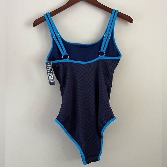 BMJL One Piece Blue Color Block Ribbed Swimsuit | Size Medium - Picture 4 of 5